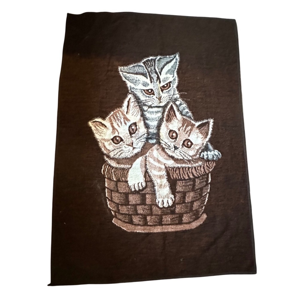 Vintage Kitten Basket Large Blanket Brown Acryl Velours